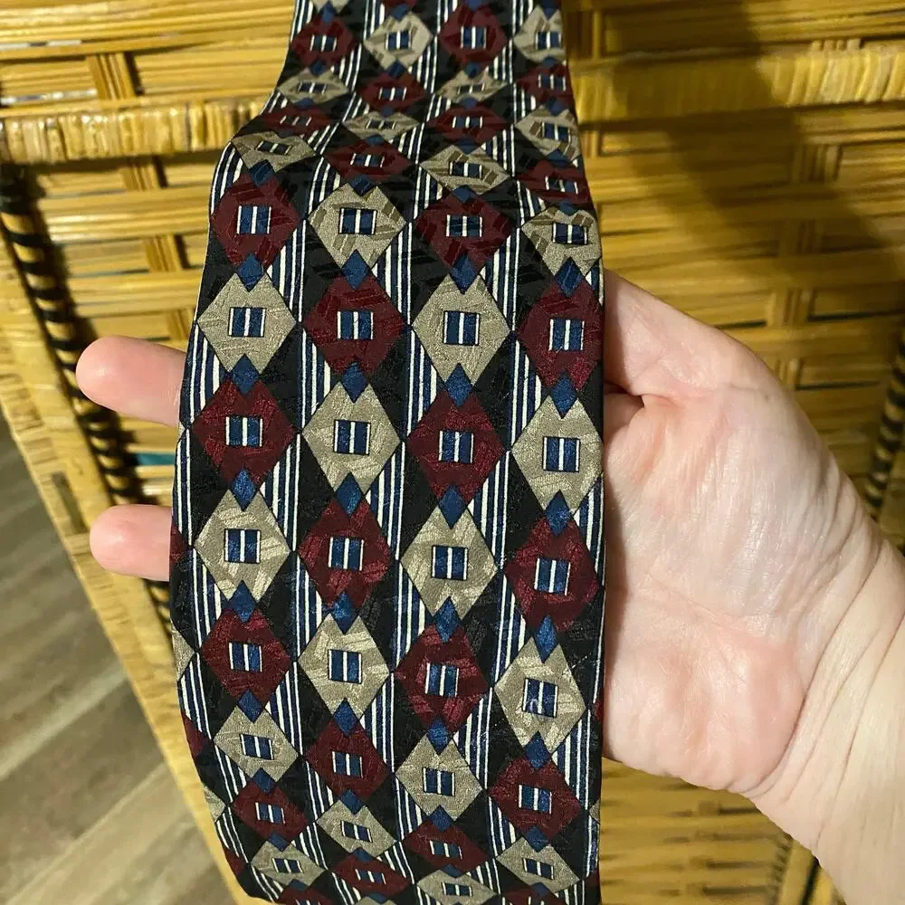 Oscar de la Renta Silk Tie Couture Collection Geometric Pattern 90s Vintage USA